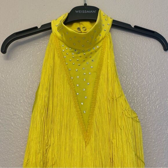 Weissman Dance costume yellow sassy fringe dress Spice Up Your Life 14130 XLC - Picture 4 of 13